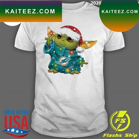 Official Santa Baby Yoda Dolphins Light Christmas T Shirt Kaiteez