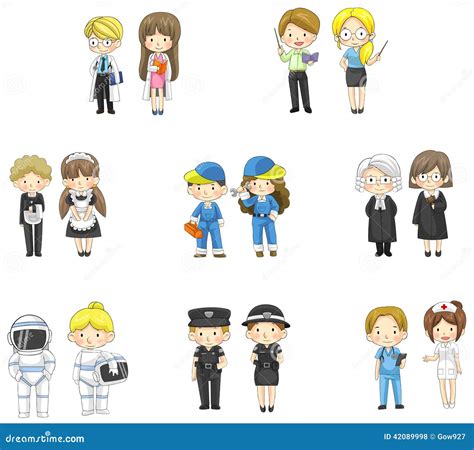 Cartoon Characters In Both Man And Woman In Variou Stock Vector - Image ...