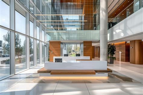 Premium Photo A Modern Corporate Lobby With Expansive Glass Walls