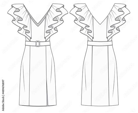 Dress Fashion Flat Sketch Template Fashion Concept Dress Front And