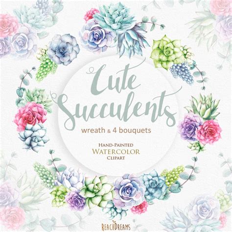 Watercolor Succulents Clipart Wedding Wreath Bouquets Etsy Uk