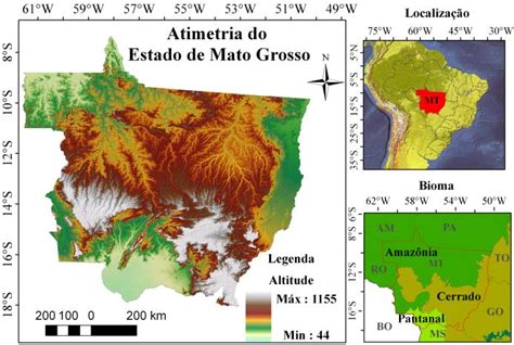 Relevo altimetria localização e bioma do estado de Mato Grosso