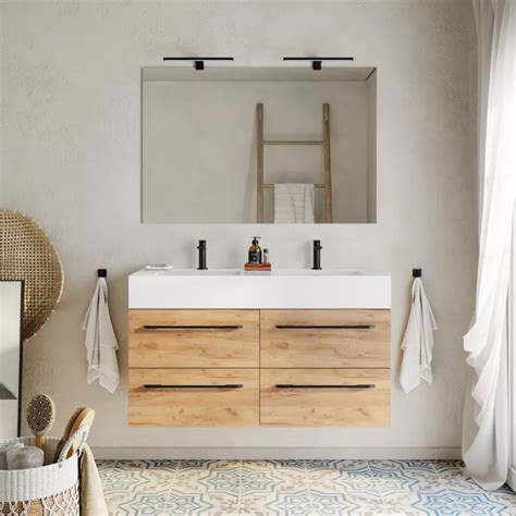 Mobile Bagno Sospeso Cm Rovere Africa Con Top Lavabo Bianco E