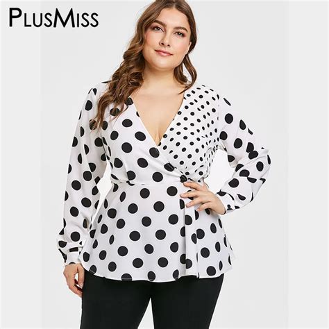 Plusmiss Plus Size Xxxxxl Polka Dot Print Sexy V Neck Tops Xxxxl Xxxl