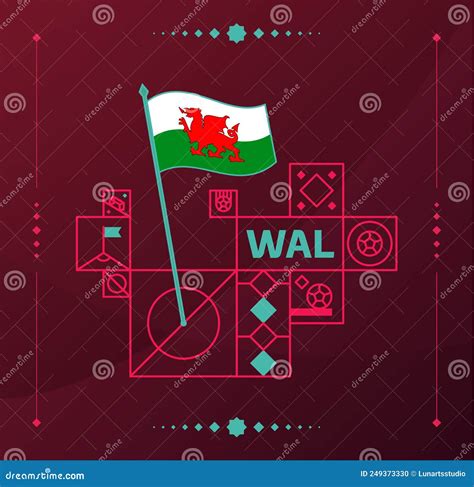 Wales World Football Tournament 2022 Vector Wavy Flag Pinned To A