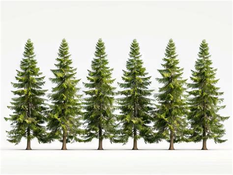 A Row Of Pine Trees On A White Background Stock Image Image Of