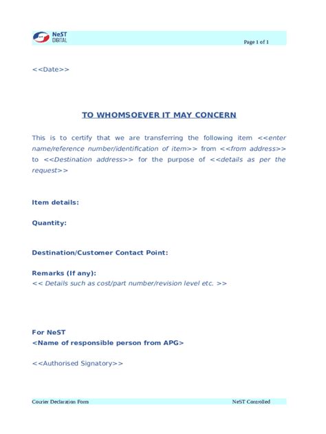 Courier Declaration Doc Template PdfFiller