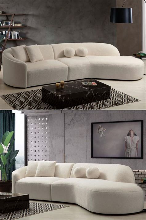 Ivory Boucle Curved Sectional Sofas For Small Spaces Small Sofa Large