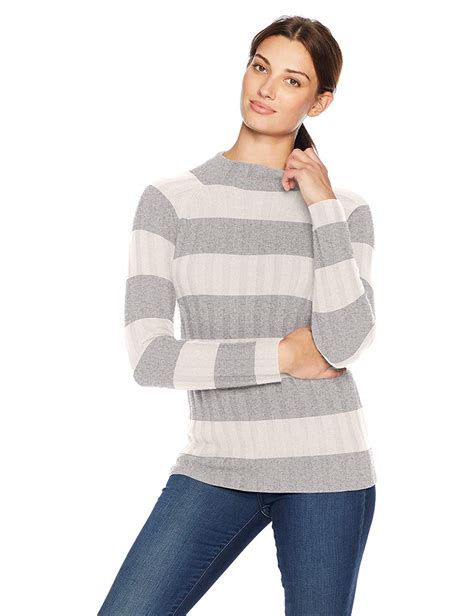 Lark Ro Mock Neck Striped Cashmere Sweater