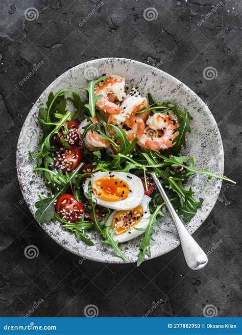 Breakfast Snack Bowl Arugula Cherry Tomatoes Salad With Boiled Egg