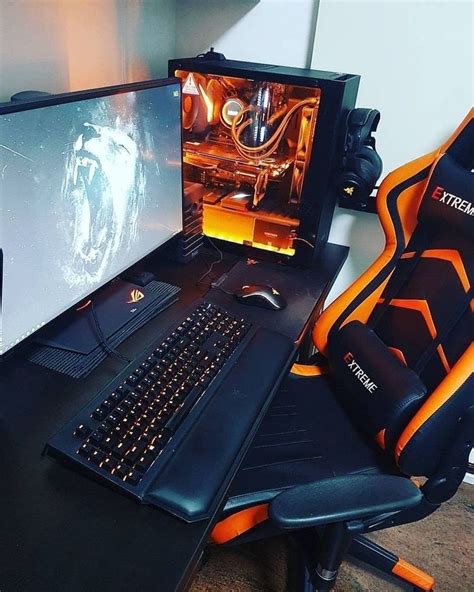 Orange Gaming Setup Gaming Room Setup Computer Setup Best Gaming Setup