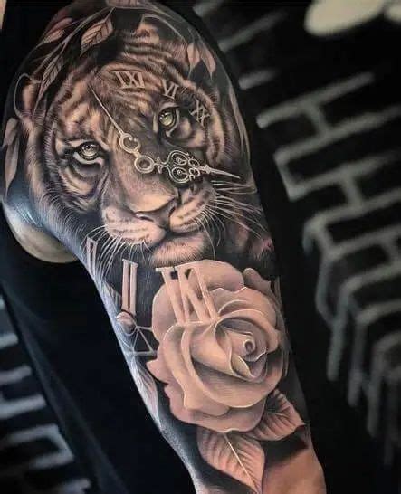 15 Best Tiger And Rose Tattoo Designs Mens Shoulder Tattoo Rose