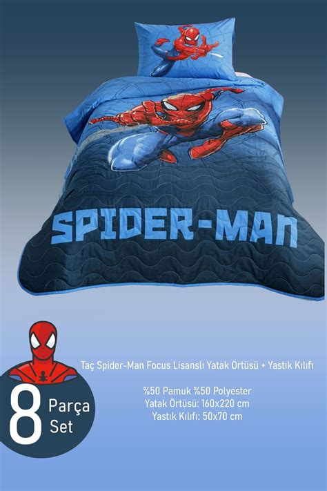 Taç Spiderman 8 Parça Set Uyku Seti Nevresim Takımı Yatak Örtüsü