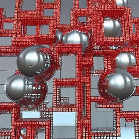 Chrome Spheres On A Red Cube By Frank Lloyd Wright Stable Diffusion