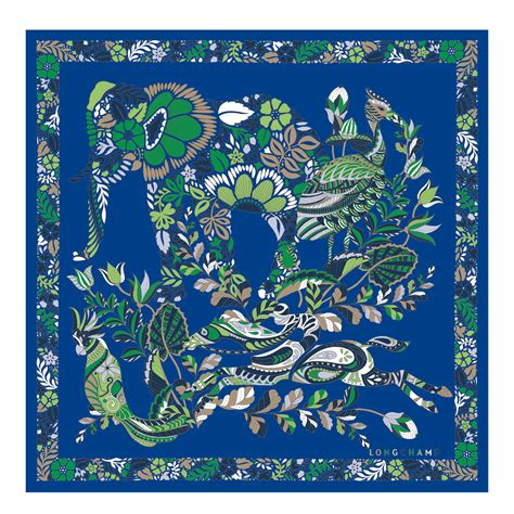 Forêt Longchamp Silk Scarf 50 Bright Blue Silk Longchamp Us