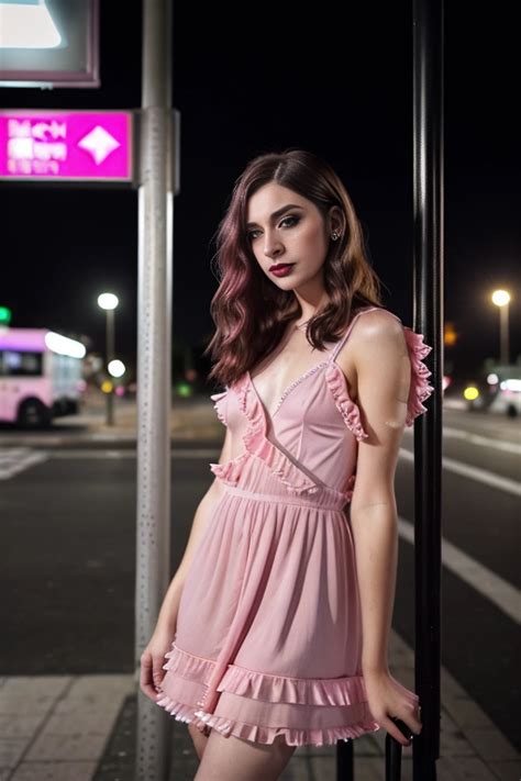 Dopamine Girl Wearing Pink Frilly Micro Dress A Beautiful