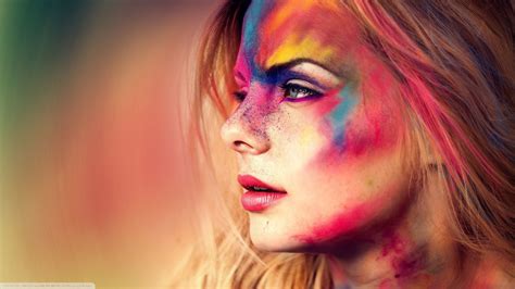 colorful, Face, Powder, Women, Eyes, Blue Eyes, Holi, People Wallpapers ...