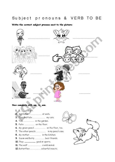 Subject Pronouns Verb To Be Esl Worksheet By Elisafrance