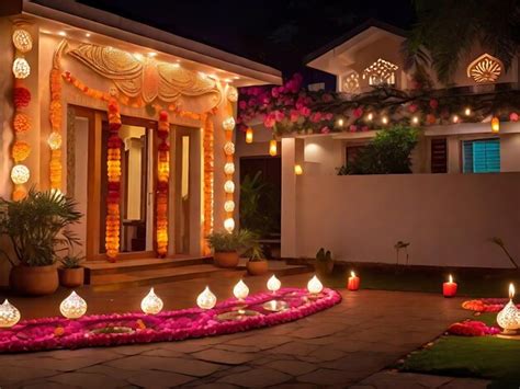 Premium Photo Diwali Lights Decoration Outside Home