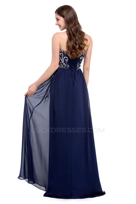 Elegant A Line Sweetheart Beaded Long Chiffon Prom Evening Formal