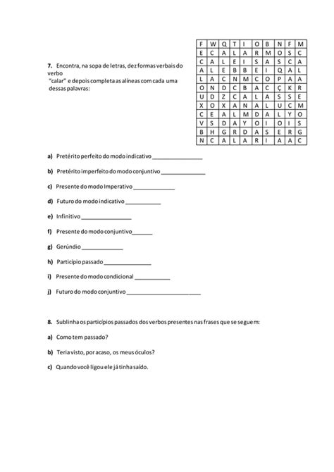 Ficha De Trabalho Verbos Pdf