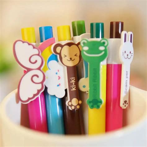 6pc Kawaii Cartoon Plastic Ballpoint Pens Cute Lovely Animal Cat Butter