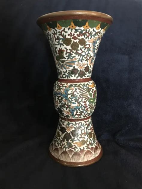 ANCIEN ET JOLI Vase Diabolo En Bronze Cloisonné Signé En Base Hauteur