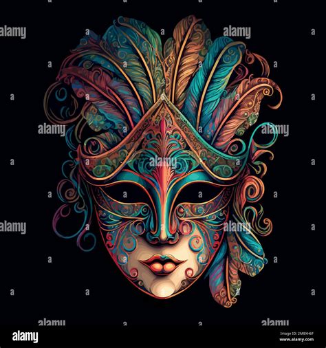 Vector Illustration Of An Ornate Colorful Venetian Mask In Carnival