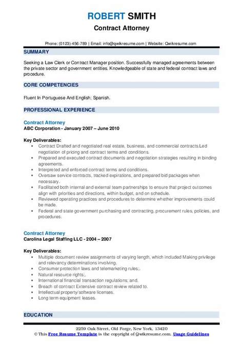 Contract Attorney Resume Samples Qwikresume