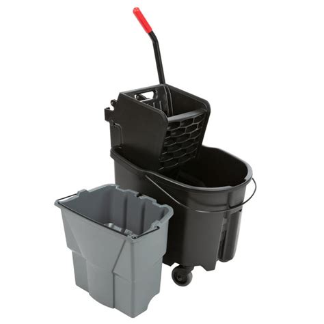 Rubbermaid Executive Series Wavebrake® 35 Qt Black Mop Bucket With Side Press Wringer And Gray