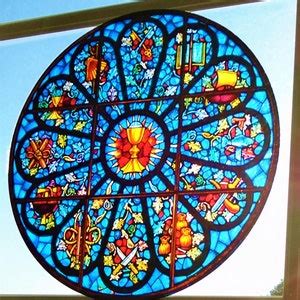 Faux Stained Glass Rose Window Cling Suncatcher Religious Communion