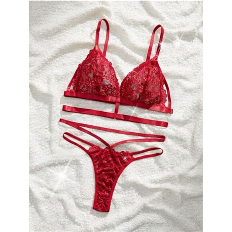 Intimates Sleepwear Large Burgundy Red Floral Lace Harness Bralette Thong Lingerie Set