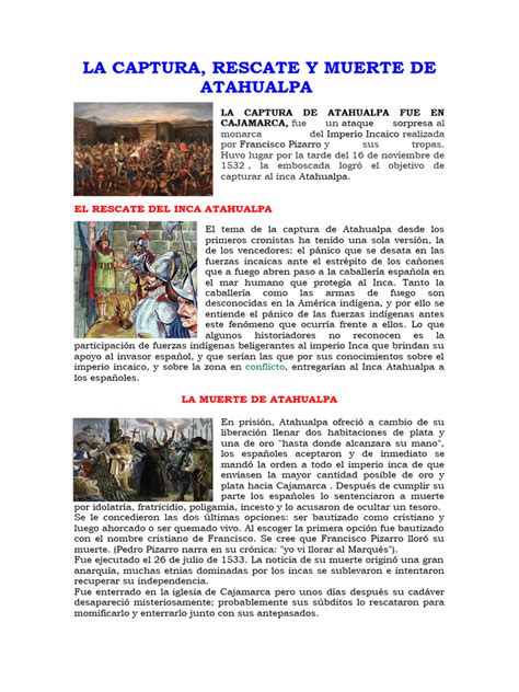 La Captura Rescate Y Muerte De Atahualpa Pdf Imperio Inca