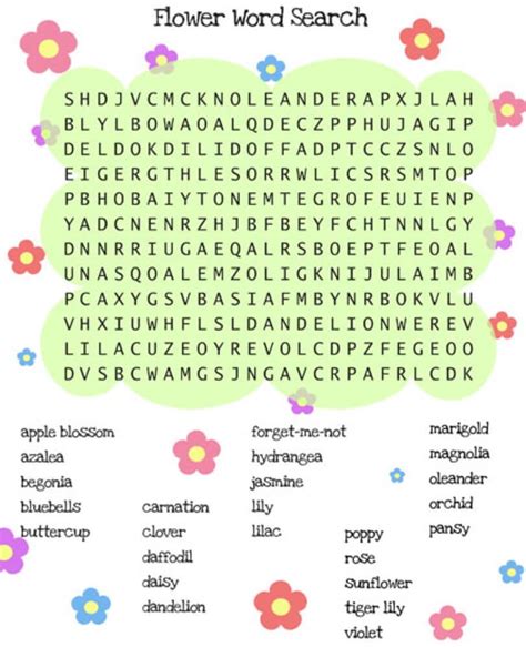 Printable Flower Word Search Printablelib