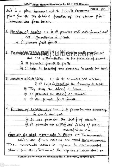 Control And Coordination Handwritten Notes For Class 10th Artofit