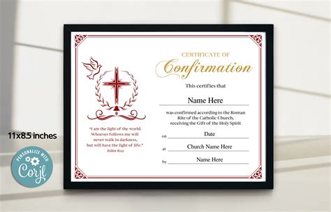 Confirmation Certificate 11x85 Printable Editable Confirmation