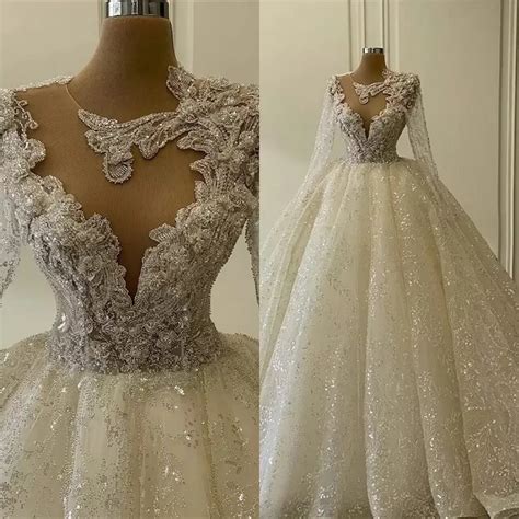 Customizable 2022 Glitter Sparkly Ballgown Wedding Dress With Long