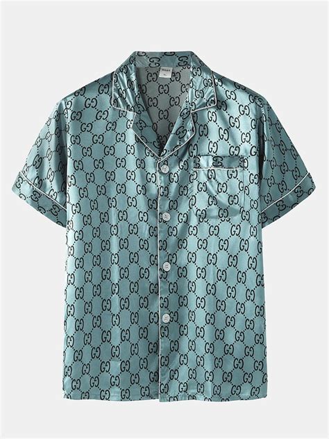 Ensemble De Pyjama Pour Homme Imprim Fausse Soie Avec Poche Poitrine