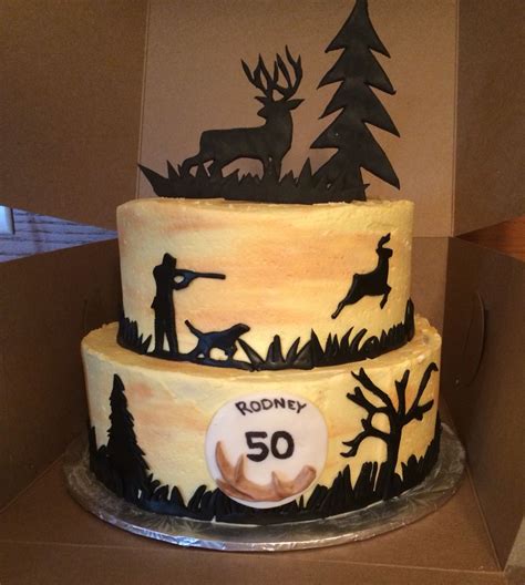 Hunting Themed Cake Deer Hunter Silhouettes Made Of Fondant Camping Birthday Cake 40th