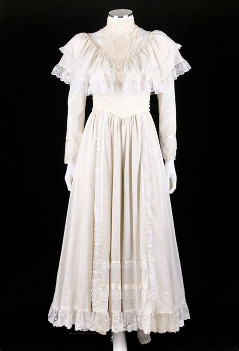 Vtg GUNNE SAX JESSICA McCLINTOCK C 1970 S Off White Lace Wedding Gown