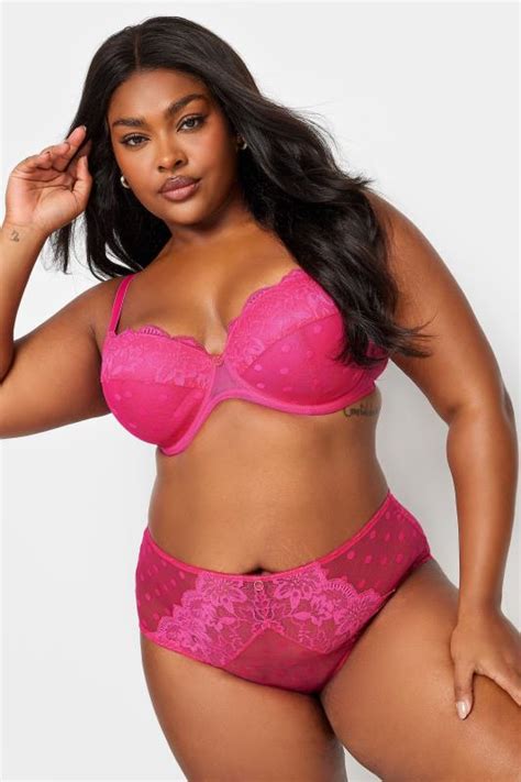 Yours Plus Size Hot Pink Dot Print Lace High Waisted Full Briefs Yours Clothing