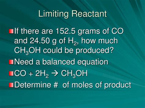 Ppt Limiting Reactants And Percentage Yield Powerpoint Presentation