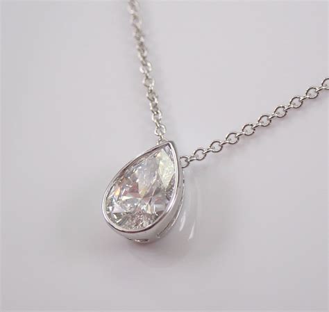 14K White Gold Pear Shape Diamond Solitaire Pendant Necklace 18 Chain D