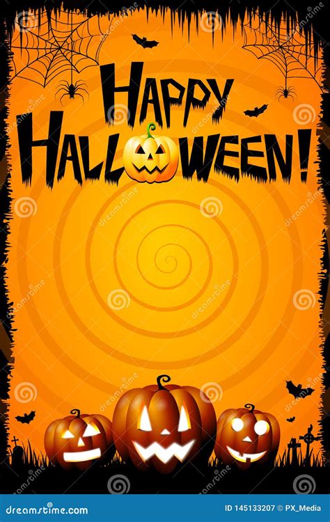 Happy Halloween Poster With Pumpkins Jack O Lanterns Stock