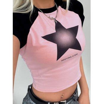 Emmiol Kostenloser Versand Kurz Rmliges T Shirt Mit Retro Star