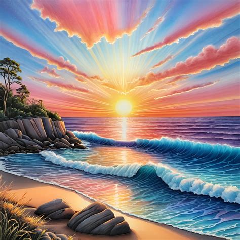 Vibrant Sunset Over Ocean Waves Free Download Ai Scribbles