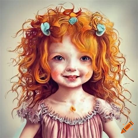 Illustration Of Cute Ginger Haired Dressed Girls On Craiyon