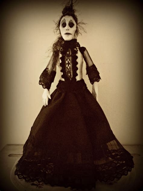 Creepy Clay Art Doll Victorian Ghost Lady Black Dress With Vintage