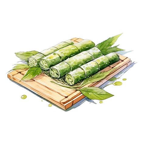 Bamboo Sushi Mat Watercolor Illustration Bamboo Kitchen Tools Png