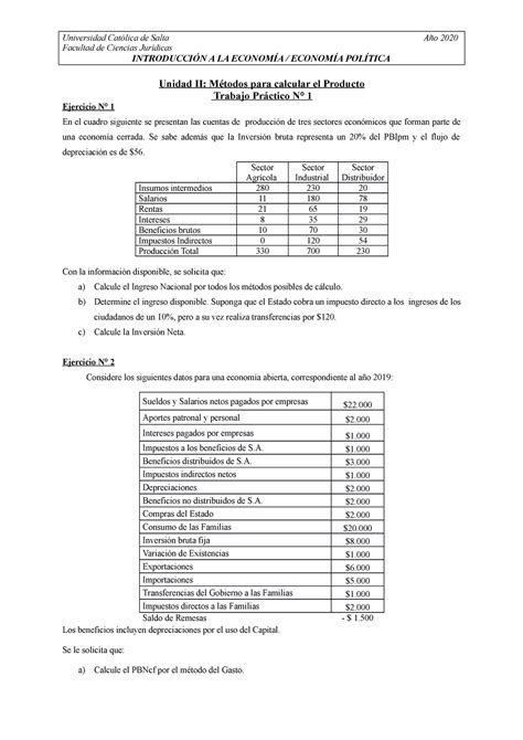 Trabajo Práctico N 4 Unidad N5 Intro a la Economía II Facultad